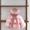 Robes de fille Nouvelle robe de soirée pour enfants Bow Mesh perlé motif pour enfants sur la piste de mariage anniversaire baptême Eid Party Girl robes A3595 240315