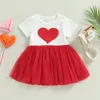 Focusnorm Baby Girl Walentynki Słodka sukienka 03y Czerwone serce z koronkową patchwork Tutu 240228