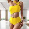 Kvinnors badkläder 2024 Summer Fashion Bikini High midja One Piece Swimsuit Belly Skur ut solid sexig baddräkter strandkläder