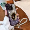 Luxury Glitter Bling Mirror Case For iPhone 15 14 13 12 11 Pro Max with pearl chain bracelet Phone Cover