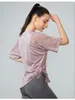 Aktiva skjortor Spring Autumn Yoga Clothing Women Sports Tops Thin Running Fitness Löst mjuk elastisk kort ärm ihålig utdrag