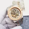 Nowa moda męska zegarek szklany 41 mm szkieletu Automatyczne mechaniczne zegarek Stalowy pasek Wodoodporne projektanci Master Watche Brak pudełka