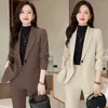 Kvinnors tvådelar byxor högkvalitativa tyg Autumn Winter Ladies Office Pantsuits Formella professionella blazrar Feminino för kvinnors företag