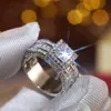 925 Pierścień ślubna srebrnego CZ cyrkon dla kobiet księżniczka cięte pierścionki zaręczynowe naśladuj diamentowy klasyczny luksusowy biżuteria rocznica prezenty ANILLOS