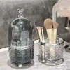 Contrôle de brossage de maquillage des bacs avec couvercle 360 ​​Contrôle de brosses de maquillage à poussière transparente en rotation pour le stockage cosmétique de salle de bain de bureau de vanité