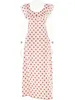 Sıradan Elbiseler 2024 Polka Dot Ruffles Bandage Maxi Elbise Kadınlar Omuz İnce Zarif Parti Yaz Plaj Tatil Sundresses