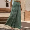 Calças femininas Mulheres Lace-up Cintura Alta Perna Larga A-Linha Culottes Impresso Profundo Crotch Tornozelo Comprimento Solto Macio Respirável Senhora Calças Longas