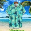 Mäns avslappnade skjortor 2024 Summer Cool and Fashionable Hawaiian 3D Plant Shirt Trendy Flower Print Plus Size Beach