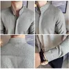 Men's Casual Shirts Chinese Style Shirt Slim Fit Thickened Woolen Fabric Concealed Front Collar Standing