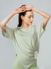 Aktiva skjortor Spring Autumn Yoga Clothing Women Sports Tops Thin Running Fitness Löst mjuk elastisk kort ärm ihålig utdrag