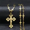 Cruz cristã jesus 14k colar de ouro amarelo para mulheres/homens cor dourada crucifixo rosário corrente jóias rosario hombre