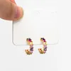 Stud Earrings 4pcs Colourful CZ Paved Earring Hooks 18mm Gold Plated Brass Earwires For Jewelry Making Findings DIY (GB-1384)