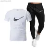 Tute da uomo Vendita calda estate 100% puro cotone T-shirt pantaloni set casual marca pantaloni da jogging fitness T-shirt moda uomo sTracksuit Q240314