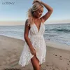 Robe d'été blanche à fleurs brodées, maille en dentelle, Sexy, dos nu, vêtements de plage pour femmes, arrivée à la mode, 240228