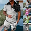 Mens manga curta camisa casual e shorts define duas peças roupas de verão zip conjunto de treino no terno jaqueta vestido 240312