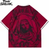 Men Hip Hop Streetwear Polo T-Shirt Virgin Mary Graphic Embroidery Summer Oversized Polo Shirt Retro Casual Cotton Tops Tee 240304