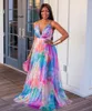 Casual Dresses Color Block V-Neck Women Maxi Dress to Floor Long Beach Robe African Party Holiday Summer Sexig Backless