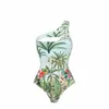 Kvinnors badkläder 2024 Fashion Tropical Print One Piece Swimsuit Cover Up Set Women Cutout Two Bikini Luxury Bathing Suit Beachwear