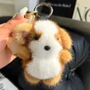 Cute Real Genuine Mink Fur Dog Puppy Bag Charm Key Chain Keyring Phone Purse Handbag Pendant Gift