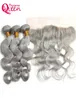 Grey Color Body Wave Ombre Brazilian Virgin Human Hair Weave Extension 3 Pcs With 13x4 Lace Frontal Closure Gray Bleached Knot Fro2676983