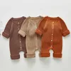 Effen breien katoenen outfit met lange mouwen peuter baby jongens meisje romper lente herfst geboren baby meisjes jumpsuit 240305