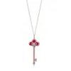 Tiffany and Co – collier clé en or Rose 18 carats pour nouvel an, en argent Sterling 925, chaîne de clavicule en Agate rouge, cadeau féminin