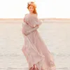 Pink Ruffles Maternity Dresses For Po Shoot Bohemian Chiffon Pregnant Women Pography Props Maxi Dress Premama Clothes 240309