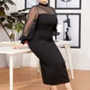 Vestidos longos femininos elegantes e perrty com mangas preto festa deslocamento plus size verão 2023 240311