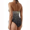 Mulheres Swimwear Halter One Piece Swimsuit 2024 Moda Gradiente Light-Spot Biquinis Mulheres Natação Backless Banheira Slim Luxo