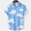 남성용 캐주얼 셔츠 남성용 짧은 슬리브 구름 인쇄 상단 하와이 휴일 패션 유니esx 셔츠 여름 티 의류 의류