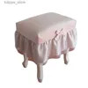 Stol täcker prinsessan beige/rosa rektangel makeup pall cover bänk piano pall cover dekorativ flounce säte kudde rund spetsstol täcker l240315