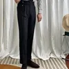 Trajes de hombre Diseño Hombres Pantalones de cintura alta Sólido Inglaterra Negocios Casual Traje Pantalones Primavera Verano Moda recta C64