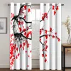 Curtains Red Rose Flower Plant Window for Bedroom and Living Room 2 Pieces Modern Voile Organza Decorative Curtains Drapes