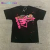 Wangcai01 2023 Yeni Moda Erkekler Tişörtler Pembe Young Thug SP5der 555 T Shirt Erkek Kadınlar 1 1 En kaliteli puf Baskı Örümcek Web Desen T-Shirt 811