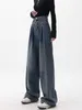 Kvinnors jeans 2024 Summer Korean Fashion Y2K Baggy Women High midje Blue Denim Pants Streetwear 2000s Long Byxor 90s Vintage Tide