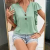 Damskie bluzki dla kobiet letnia koszulka w stylu dekolt w połowie gniazdek blacket faurnowane krótkie rękawa pullover miękki elastyczne solidne kolor luźne dopasowanie t-s t-s