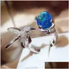 Anneaux de mariage Dames Luxe 925 Sier Mignon Colibri Bague Magnifique10Ct Diamant Zirocn Redimensionnable Banquet Fête À La Mode Fine Bijoux D Dhv2W