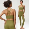 Lu Align Lemon Set fiess 2 stycken Yoga Kvinnor Solid Color Lycra Fabric Sports Suit Sexig BAB BH High Wasit Leggings Female Sportswear Wear