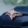 Küme Yüzük Gem's Beauty 925 Sterling Gümüş Alyans Seti Kadınlar İçin Set Zarif Takı Armut Kesme Nişan Band Moonstone Opal