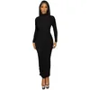 Casual Dresses HLJ Sexy Mesh Perspective Ruched Design Bodycon Women Half High Collar Long Sleeve Slim Vestidos Fashion Solid Clothing