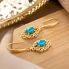 Dangle Earrings Classic Pastoral Style Cut-out Pattern Exquisite Oval Turquoise Earings For Women Engagement Jewelry Cheongsam Accessories