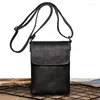 Bolsa Nesitu Highend Vintage Marrom Preto Azul Top Grão Couro Genuíno Ombro Mini Mulheres Homens Mensageiro Para Telefone M3376