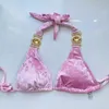 Sexy veludo rosa maiô feminino luxo strass diamante micro bikini push up tanga banho praia brasileira 240308