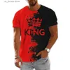 Homens camisetas Verão Color Block King Crown Imprimir Mens Camisetas Moda O-pescoço Curto Slve Roupas Soltas Vestuário Oversized Camiseta Para Homens Y240315