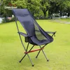 Camp Furniture Dikecloud Foldable Armrest Moon Chair Aluminum Fishing Backrest Chairs Portable Oxford Folding Armrest Lounge Chair for Camping YQ240315