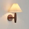 Wall Lamp Nordic Pleated Vintage Solid Wood Led Lights For Home Art Decor Bedroom Bedside Sconce Bathroom Mirror Light