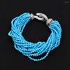 Strand G-G 15 rader Natural Stone Blue Turquoise Facetterade runda ädelstenar pärlor armband 8.5 "Multi smycken gåvor till dam