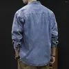 Jaquetas masculinas Denim Camisa Lavada Algodão Cor Sólida Solta Single-Breasted Primavera e Outono Jaqueta Fina Top LongSleeve Lapela Antifouling