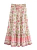 Saias vintage chique mulheres verão hippie lace up floral impressão plissada boho praia saia rayon algodão boêmio maxi