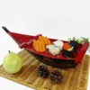 Noir rouge sushi sashimi bateau glace nourriture fruits de mer assiette saumon plateau créatif japonais conteneur baril décor 240304